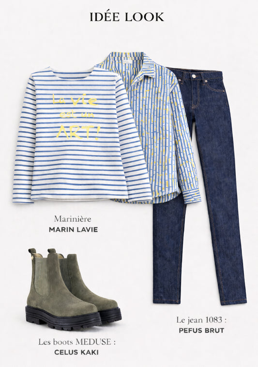 CHEMISE CLEO GOMMETTE RAYE BLEU