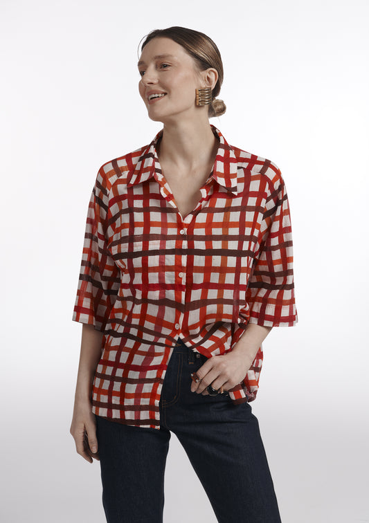 CHEMISE CAMILLE DAMIER ROUGE