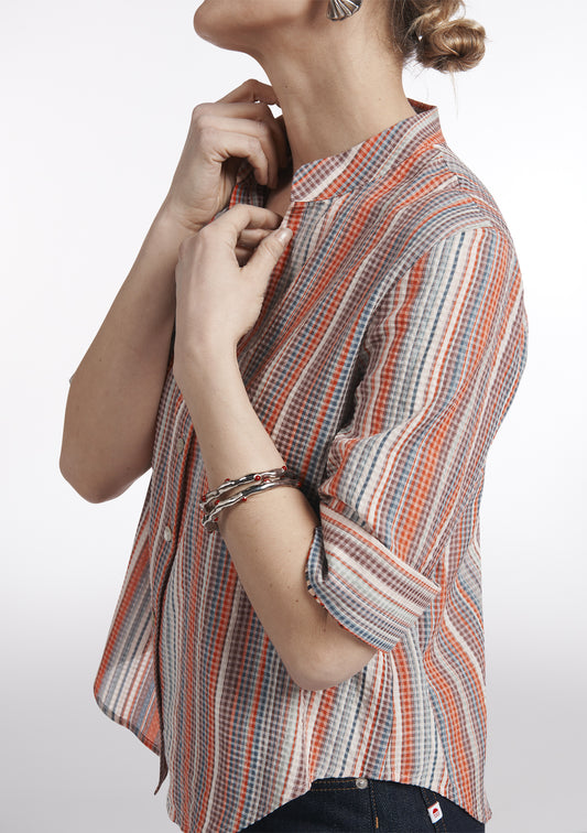 CHEMISIER CHIARA LOTUS RAYURES BRIQUE