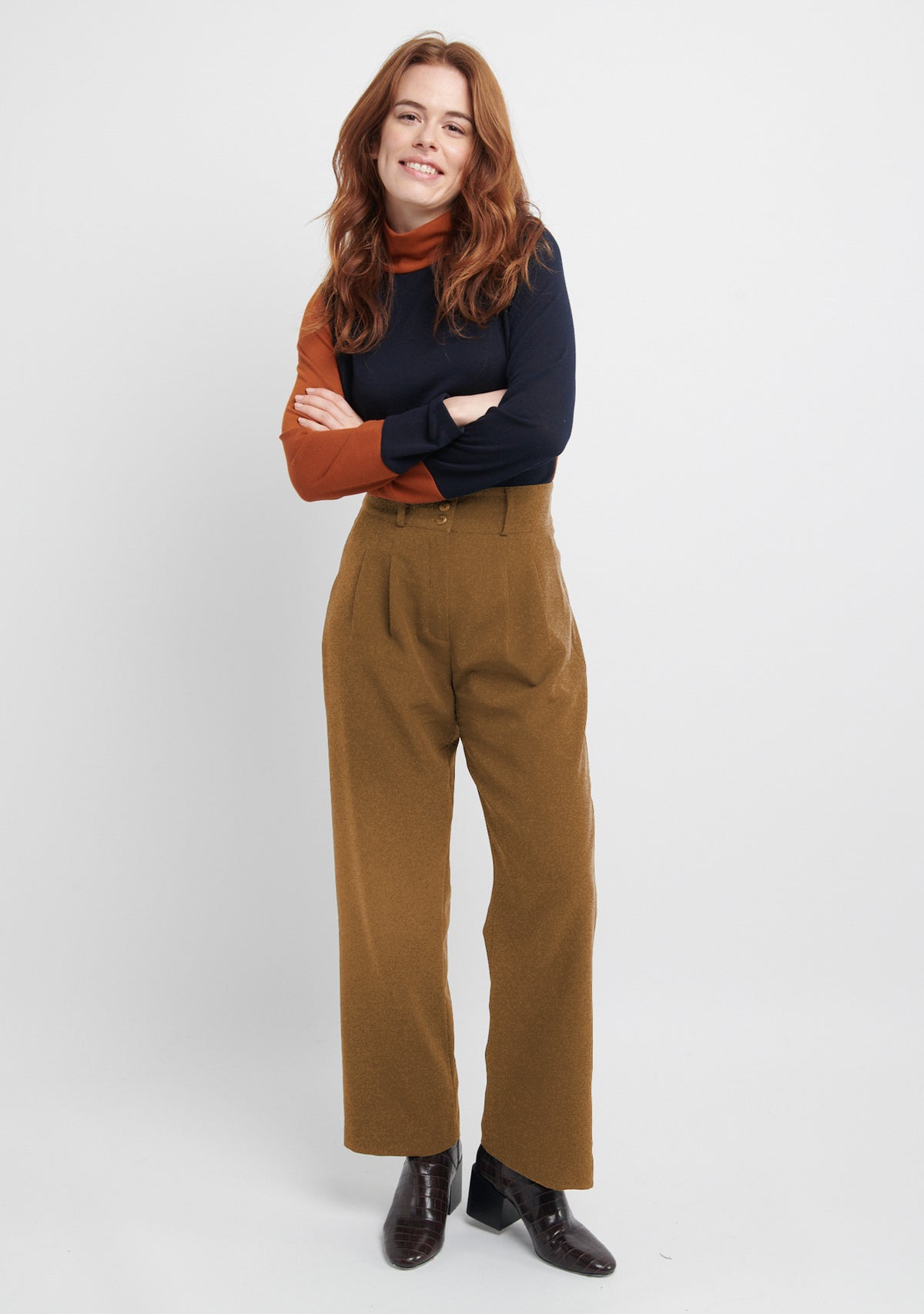 PANTALON TAILLE HAUTE À PINCE CAMEL