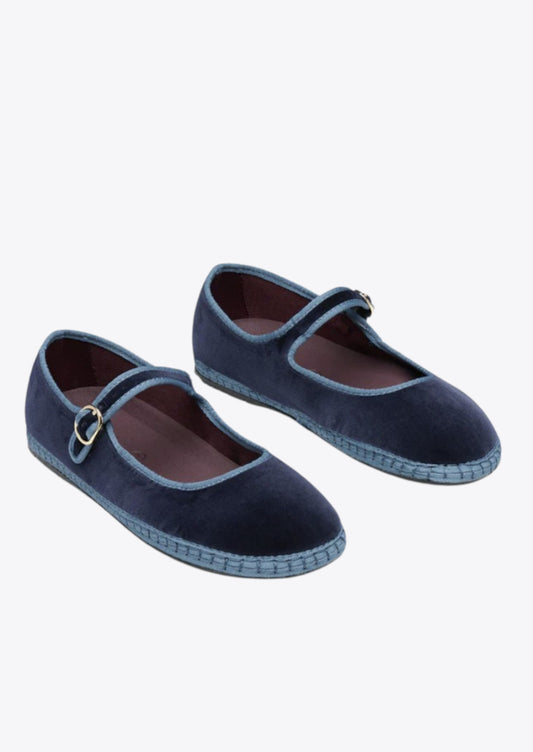 BALLERINE EN VELOURS CEBEAU UNI BLEU - FLABELUS