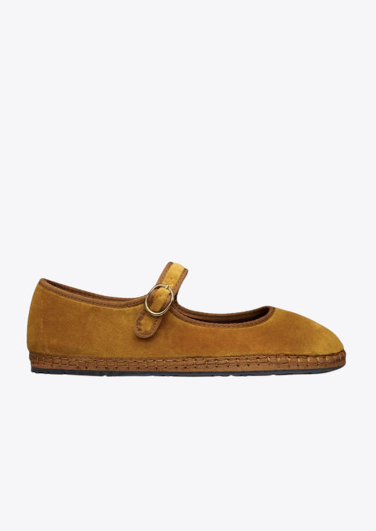 BALLERINE EN VELOURS CEBEAU UNI MOUTARDE - FLABELUS