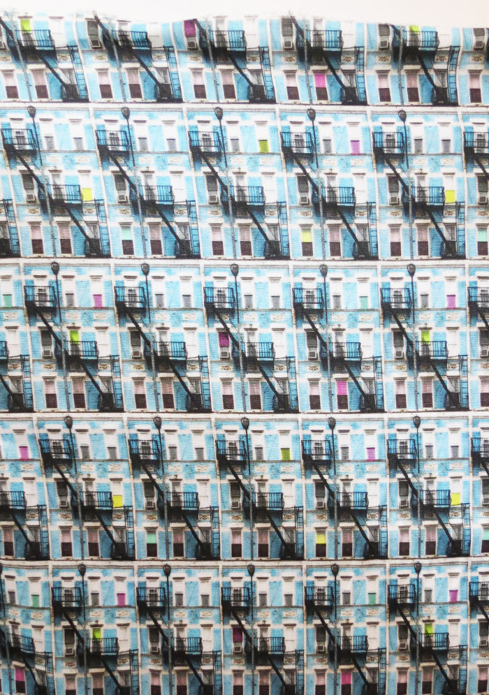 TISSU VISCOSE STRETCH IMPRIMÉ PHOTO ESCALIER BLEU