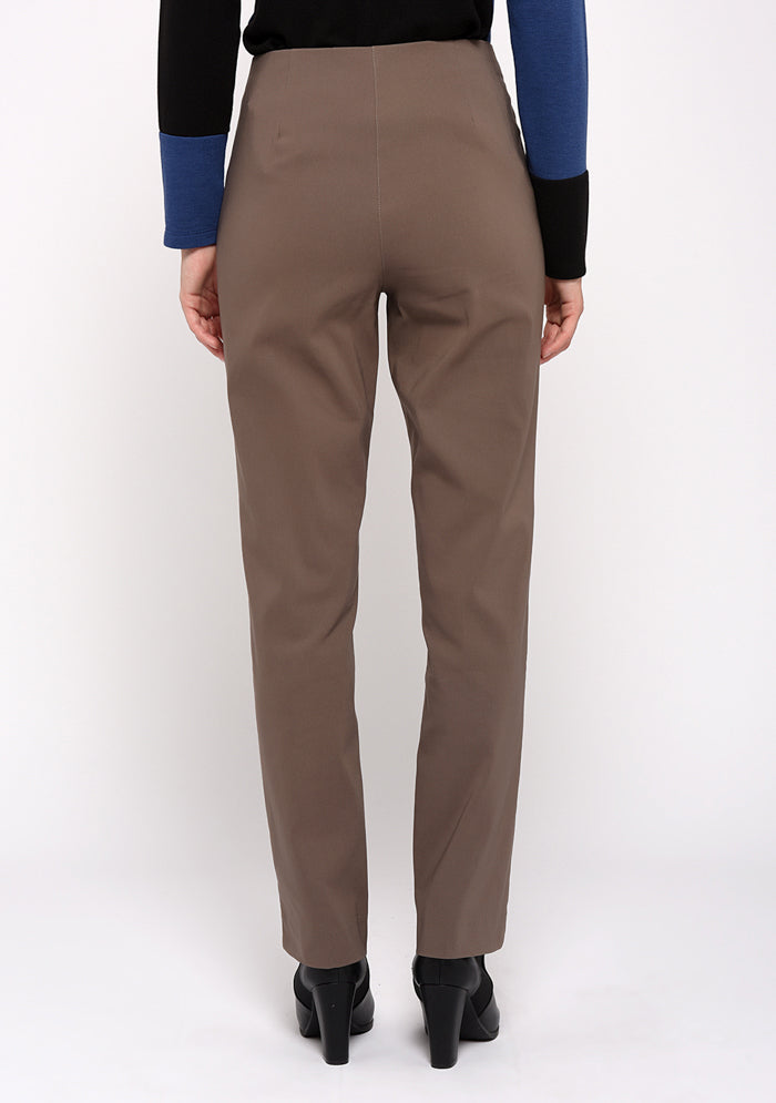 PANTALON STRETCH COUPE DROITE UNI TAUPE