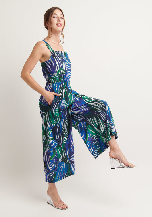 COMBINAISON COMBINAISON ÉLASTIQUÉE À BRETELLES MOTIF VÉGÉTAL AQUA