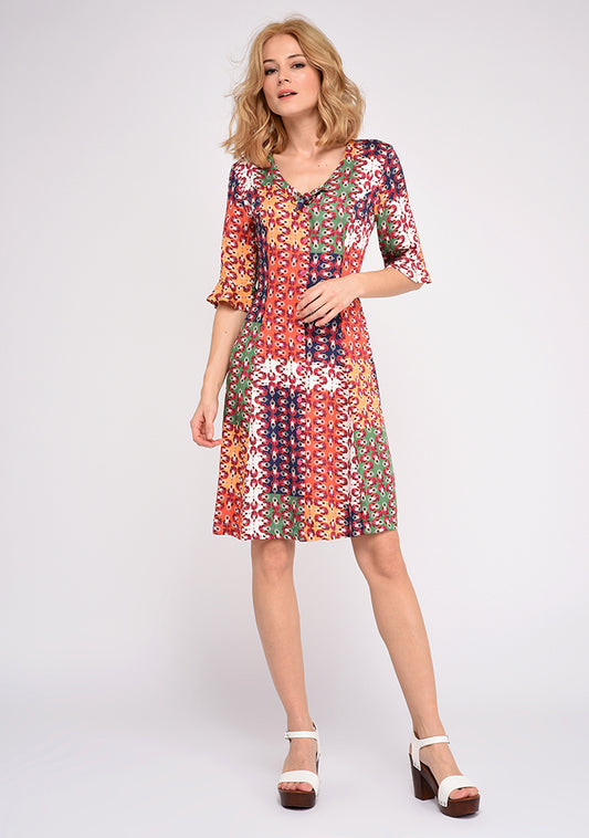 ROBE MI-LONGUE MANCHES 3/4 CINTRÉE ET ÉVASÉE IMPRIMÉ DANSEUSE