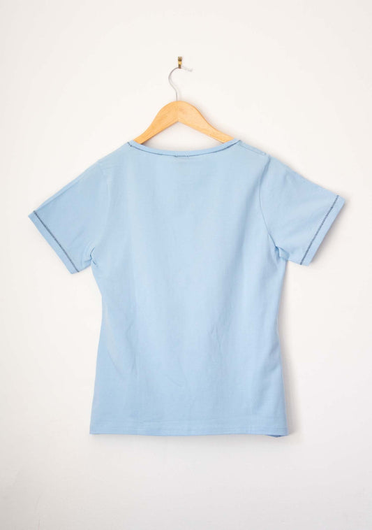 T-SHIRT COL V EN COTON CIEL