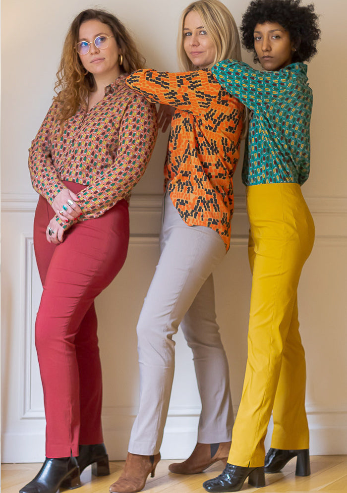 PANTALON STRETCH COUPE DROITE UNI PRUNE