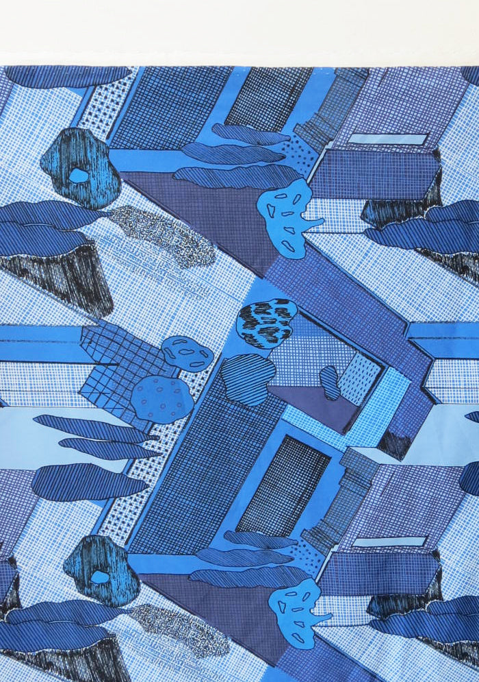 TISSU EN COTON STRETCH UN PEU ÉPAIS IMPRIMÉ GRAPHIQUE BLEU ARCHI
