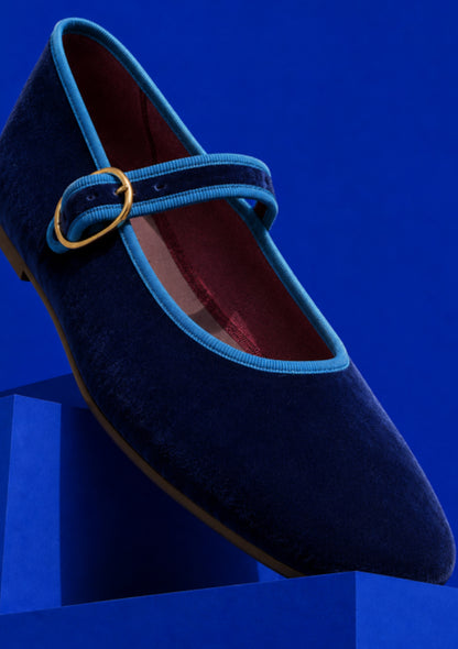 BALLERINE EN VELOURS CEBEAU UNI BLEU - FLABELUS