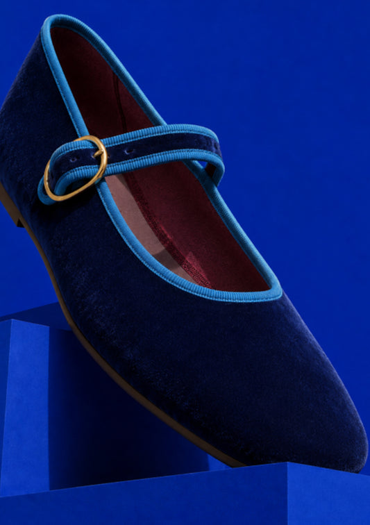 BALLERINE EN VELOURS CEBEAU UNI BLEU - FLABELUS