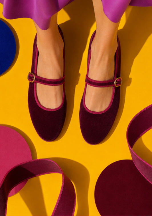BALLERINE EN VELOURS CEBEAU UNI BORDEAUX - FLABELUS