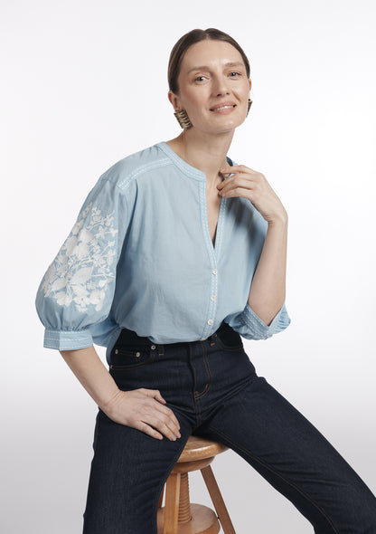 CHEMISE CAROLINE BRODERIE BLEU