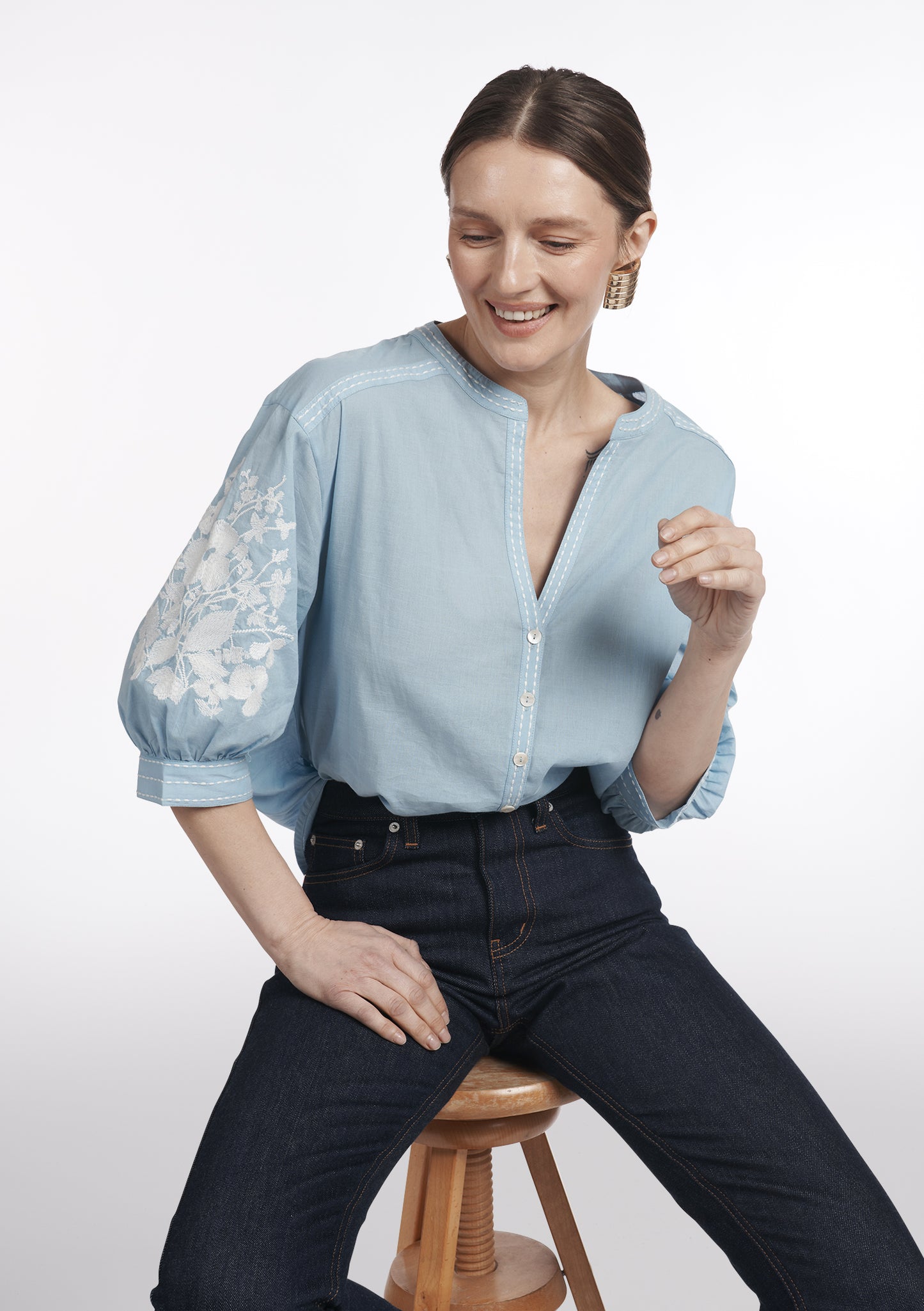 CHEMISE CAROLINE BRODERIE BLEU