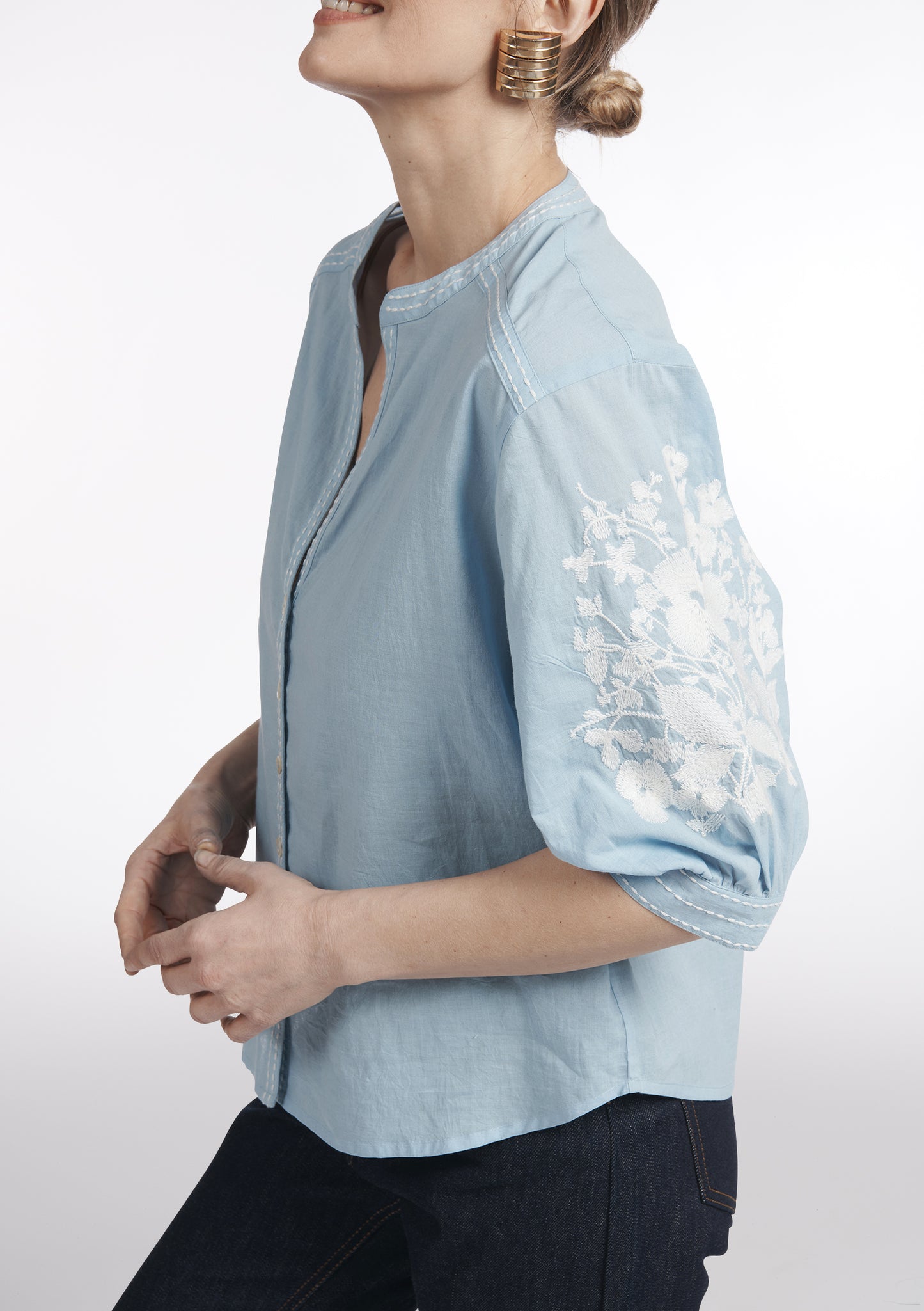 CHEMISE CAROLINE BRODERIE BLEU