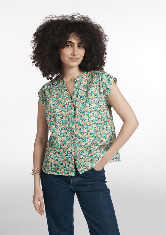 CHEMISIER CORINE FLORAISON BLEU