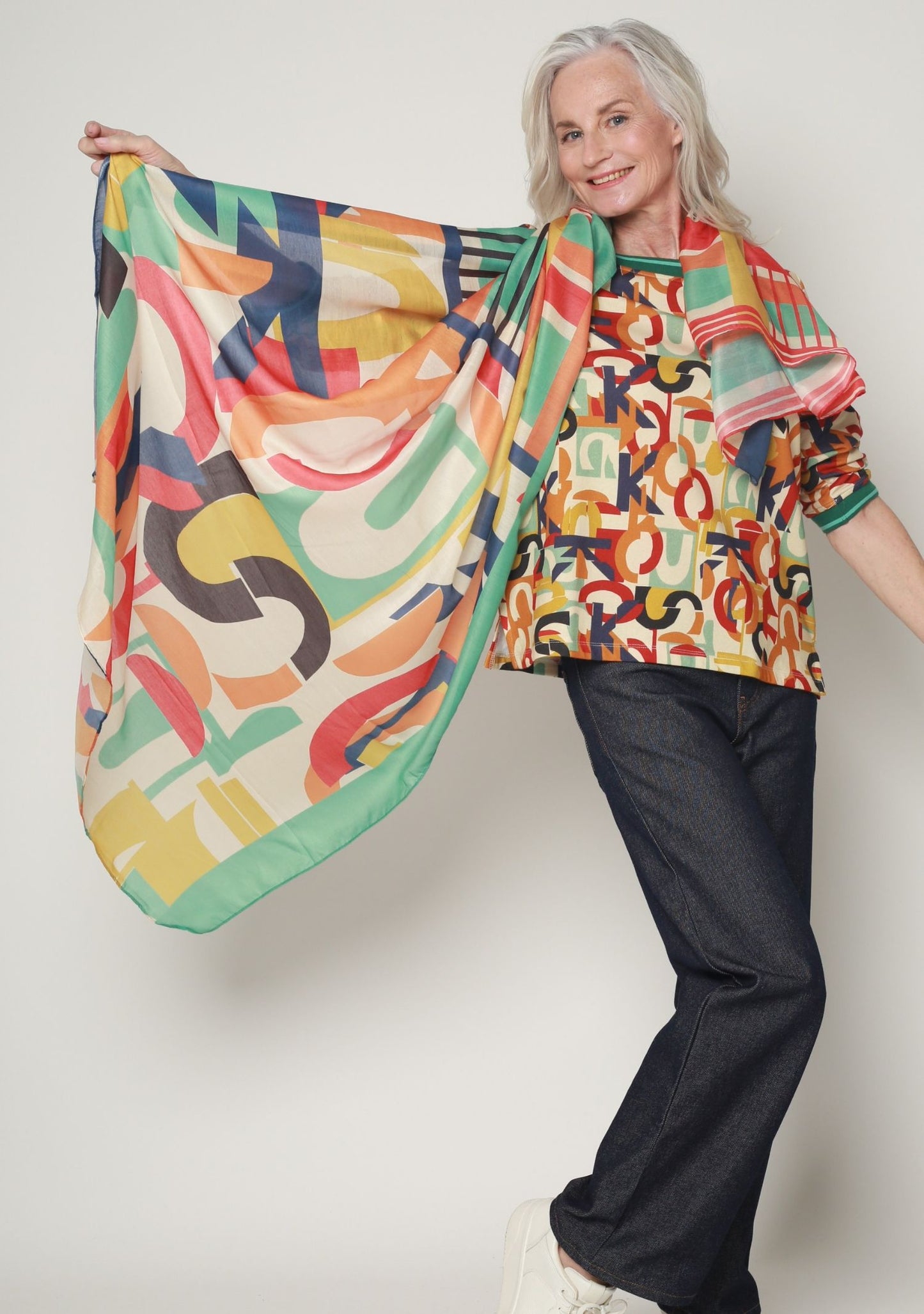 FOULARD FIVER ALPHABET ECRU