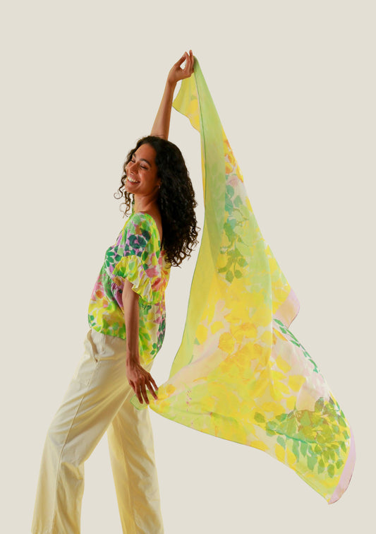 FOULARD FEUILLAGE JAUNE