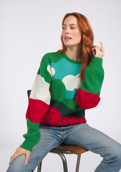PULL LAURANE PAYSAGE ROUGE