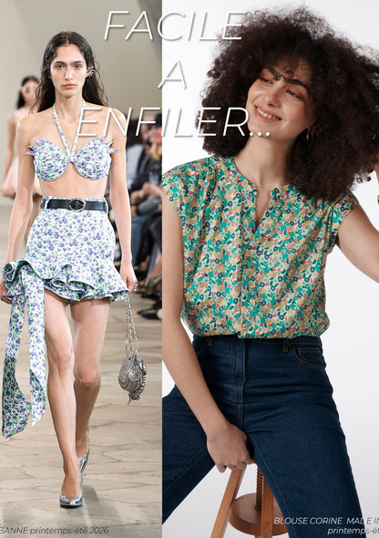 CHEMISIER CORINE FLORAISON BLEU