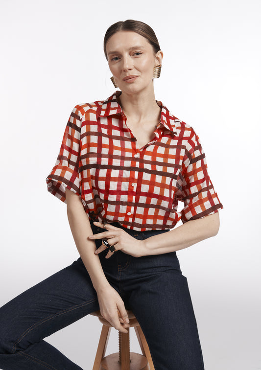 CHEMISE CAMILLE DAMIER ROUGE