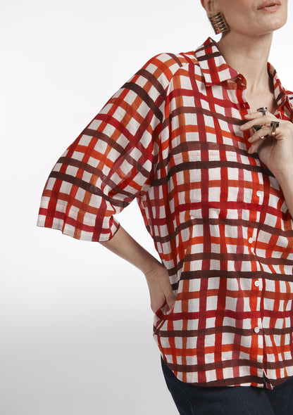 CHEMISE CAMILLE DAMIER ROUGE