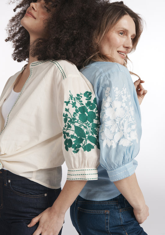 CHEMISE CAROLINE BRODERIE BLEU