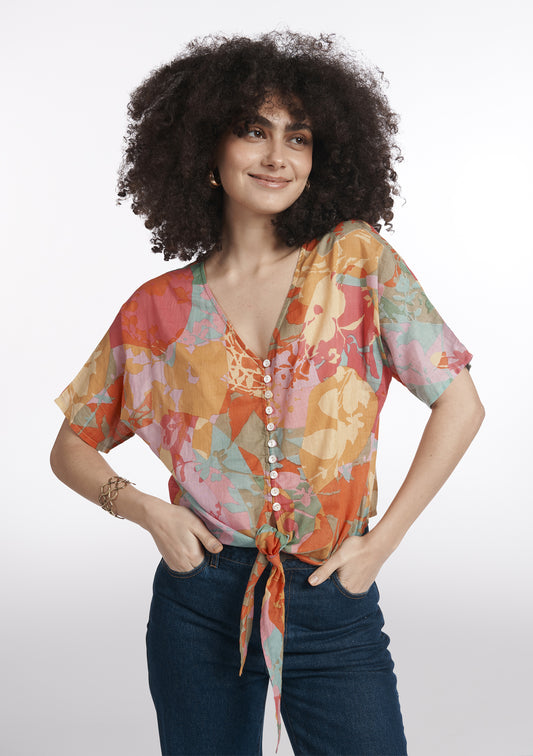 CHEMISIER CLAUDINE FLORE ROSE