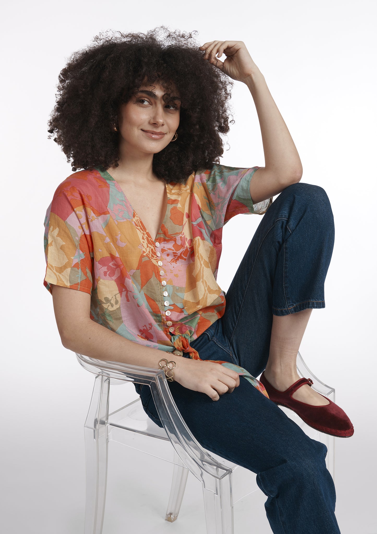 CHEMISIER CLAUDINE FLORE ROSE
