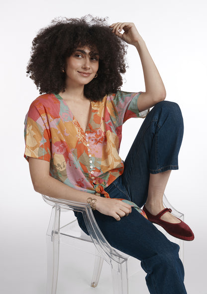 CHEMISIER CLAUDINE FLORE ROSE