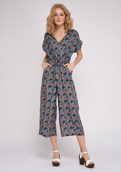 TISSU EN CREPE DE VISCOSE FLUIDE IMPRIME BLEU DESSIN OURS