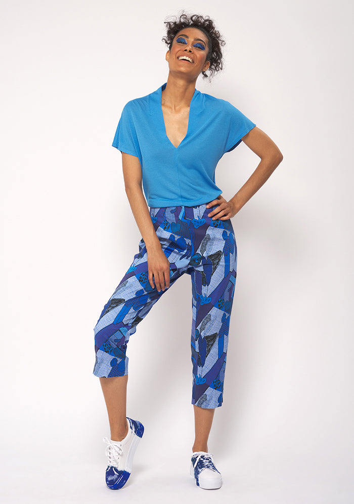 TISSU EN COTON STRETCH UN PEU ÉPAIS IMPRIMÉ GRAPHIQUE BLEU ARCHI