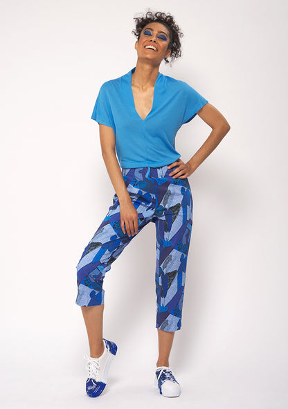 TISSU EN COTON STRETCH UN PEU ÉPAIS IMPRIMÉ GRAPHIQUE BLEU ARCHI