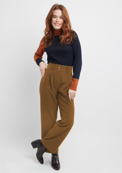PANTALON TAILLE HAUTE À PINCE CAMEL