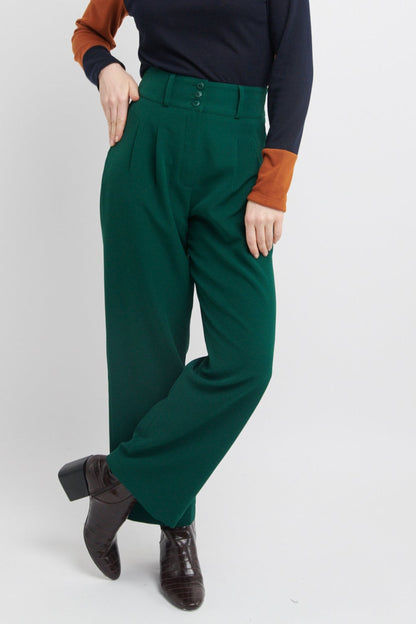PANTALON PLARG LARGE TAILLE HAUTE VERT