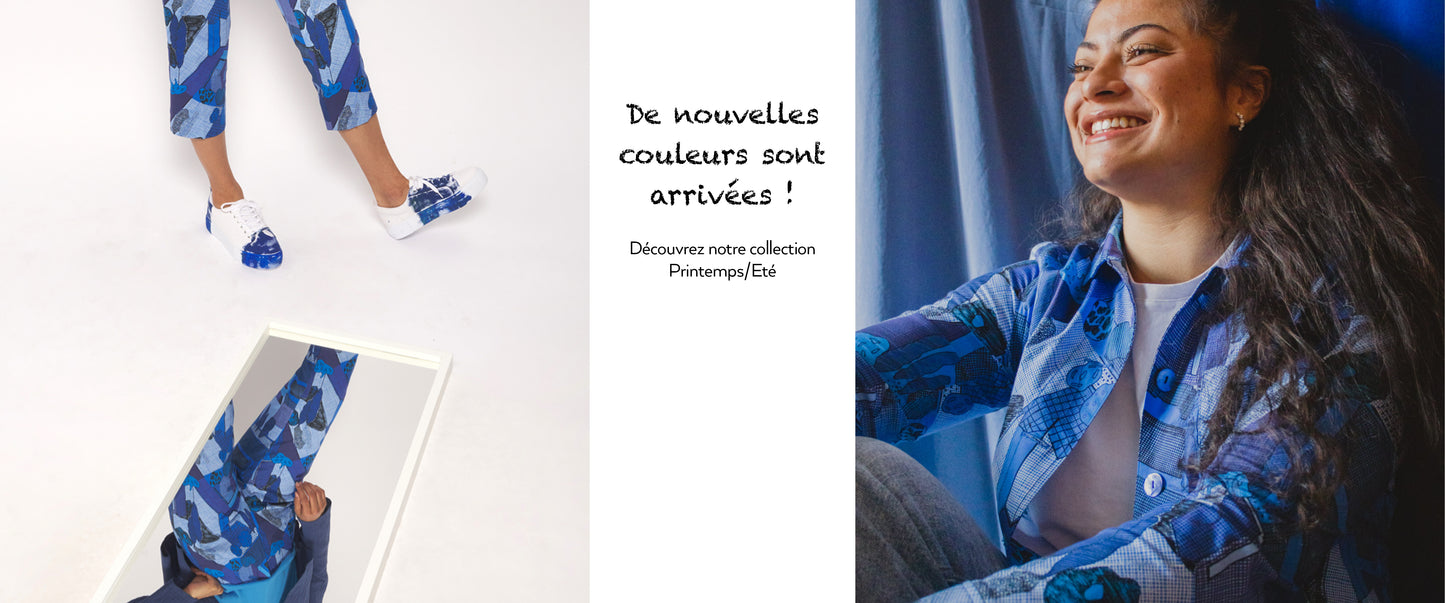 TISSU EN COTON STRETCH UN PEU ÉPAIS IMPRIMÉ GRAPHIQUE BLEU ARCHI