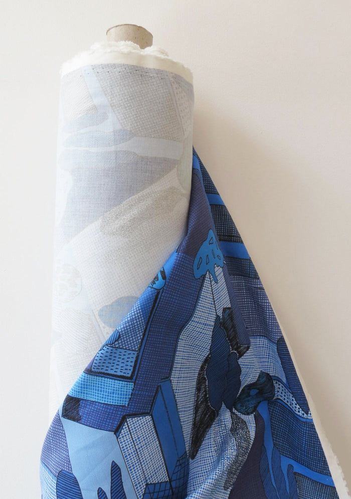 TISSU EN COTON STRETCH UN PEU ÉPAIS IMPRIMÉ GRAPHIQUE BLEU ARCHI