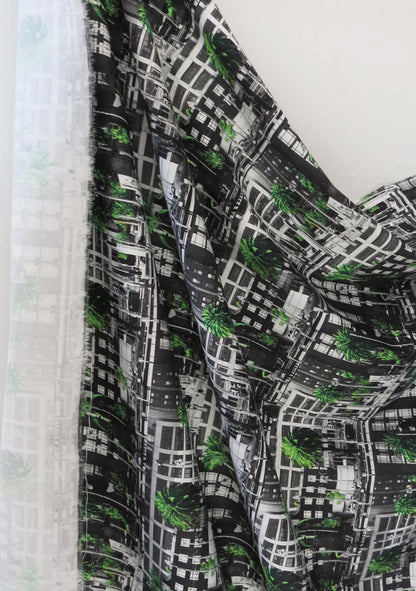 TISSU EN COTON ÉPAIS IMPRIMÉ VERT PHOTO DE BUILDING