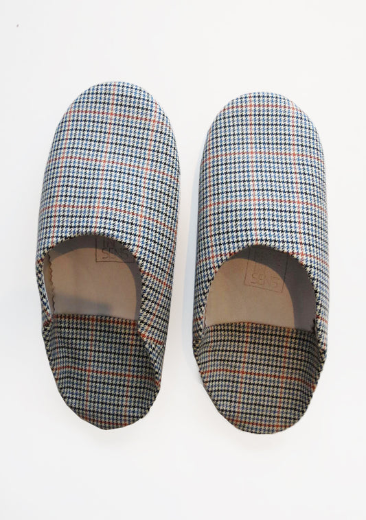 BABOUCHES EN CUIR IMPRIMÉ CARREAUX BLEU