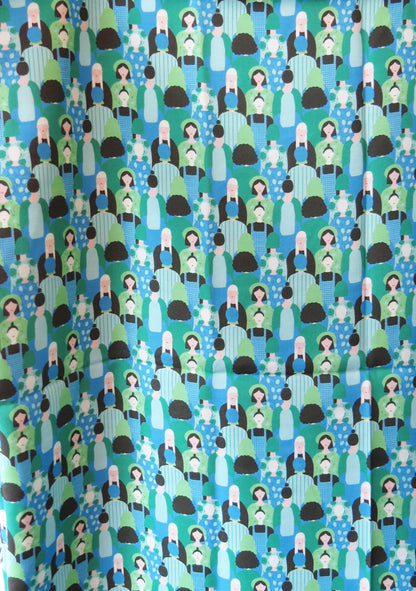 TISSU EN CREPE DE VISCOSE FLUIDE IMPRIME GRAPHIQUE FOULE BLEU