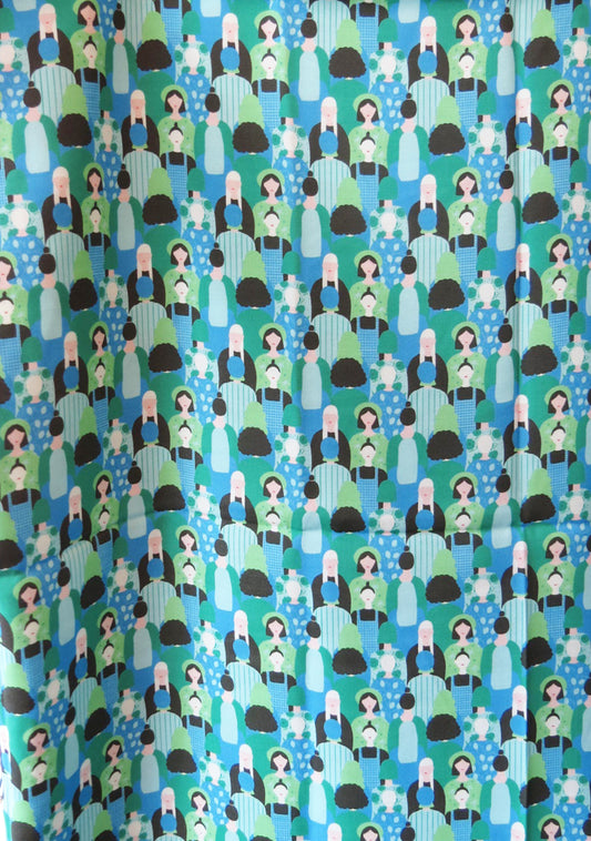 TISSU EN CREPE DE VISCOSE FLUIDE IMPRIME GRAPHIQUE FOULE BLEU