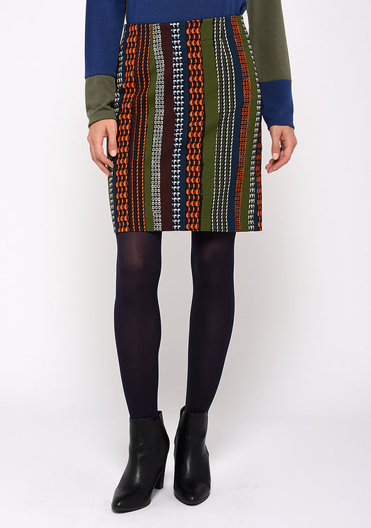 JUPE TRAPÈZE MAILLE IMPRIMÉE VINTAGE VERT