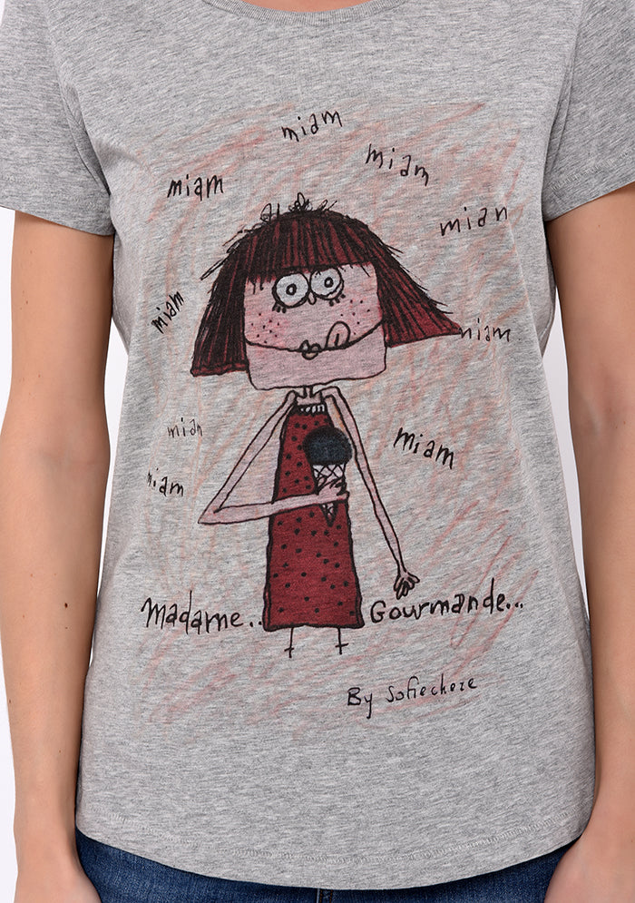 T-shirt en coton imprimé gris GOURMANDE