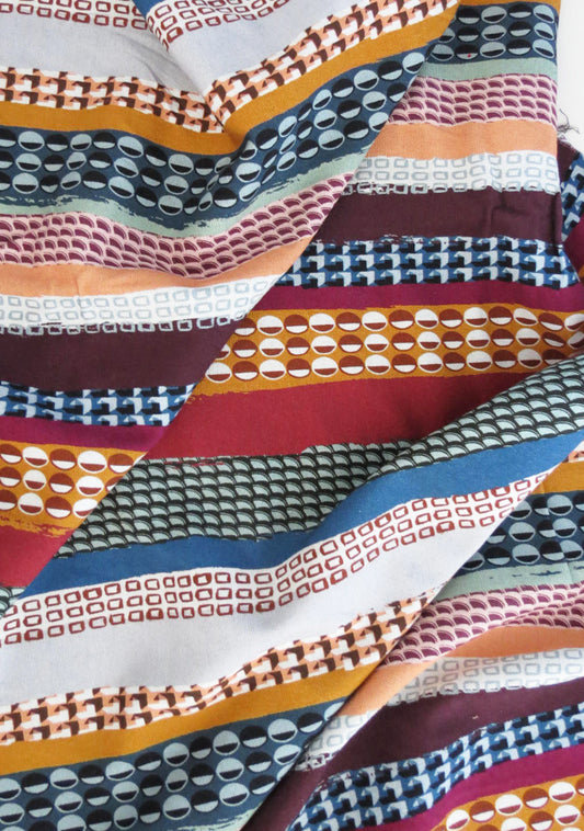 TISSU MILANO LOURD IMPRIMÉ FANTAISIE DE RAYURES FANTAISIES MULTICOLORE BLEU VINTAGE