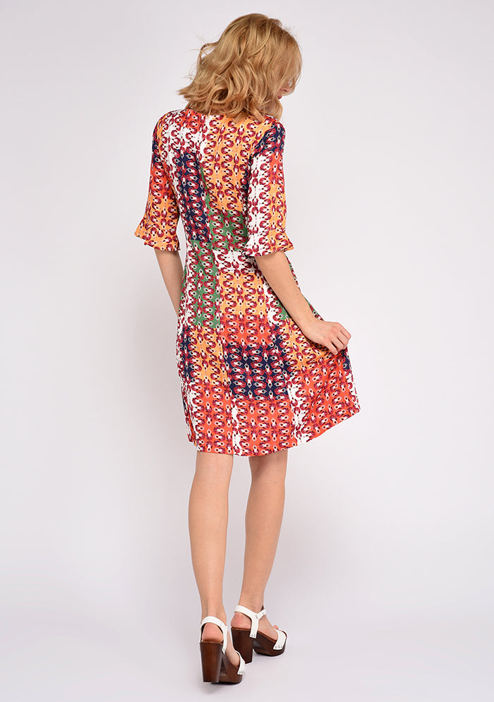 ROBE MI-LONGUE MANCHES 3/4 CINTRÉE ET ÉVASÉE IMPRIMÉ DANSEUSE