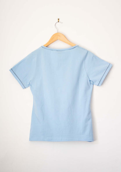 T-SHIRT COL V EN COTON CIEL