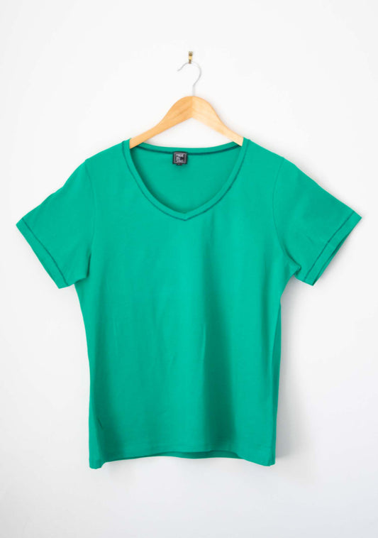 T-SHIRT COL V EN COTON VERT