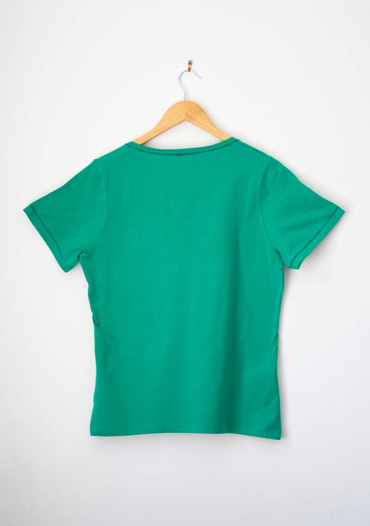 T-SHIRT COL V EN COTON VERT