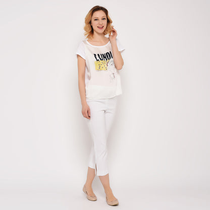 T-shirt blanc en coton imprimé Lundi