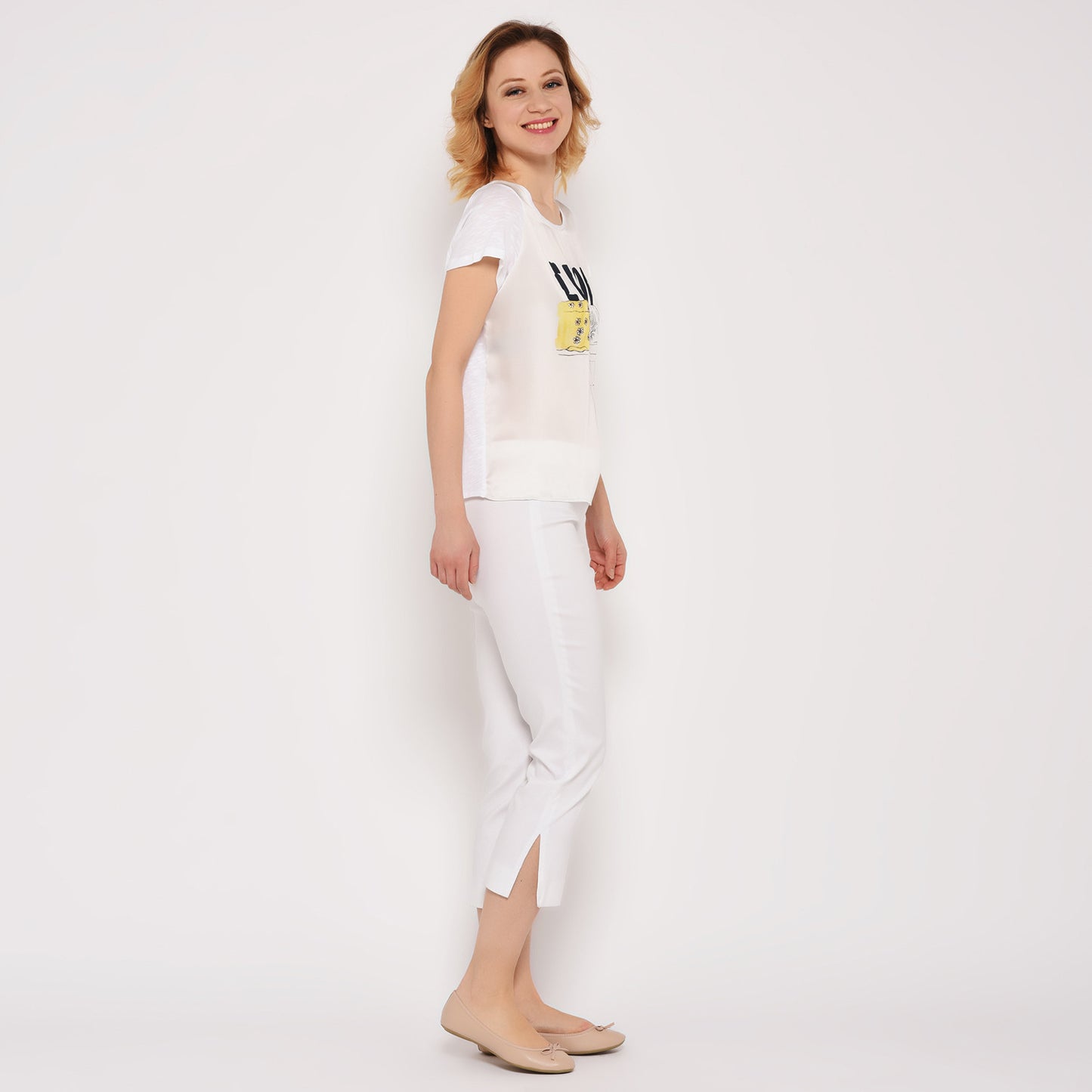 T-shirt blanc en coton imprimé Lundi